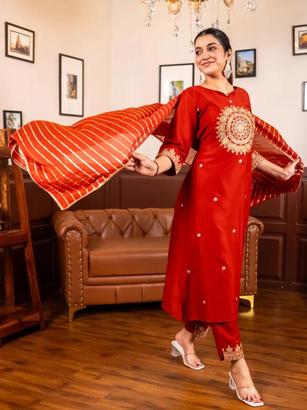 VP 9753 R Sindoori Zari Noor Kurta Set